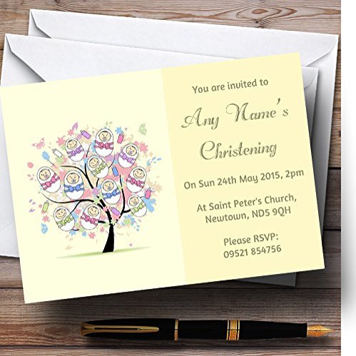 Baby Tree Unisex Yellow Christening Party Personalized Invitations