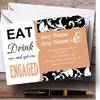 Beige Damask Eat Drink Personalized Engagement Party Invitations view 1