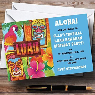 Aqua Hawaiian Tropical Luau Personalized Party Invitations