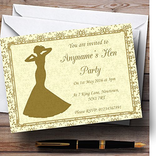 Gold Yellow Classic Personalized Hen Party Invitations