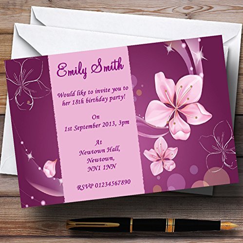Purple Flowers Personalized Party Invitations