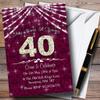40Th Cranberry & White Bling Sparkle Birthday Party Personalized Invitations view 1