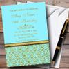 Aqua Sky Blue & Gold Vintage Damask Personalized Birthday Party Invitations view 1