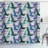 Ambesonne Geese Shower Curtain, Flying Ducks Mallard and Waterfowl Shapes Theme Colorful Abstract Print, Cloth Fabric Bathroom Decor Set with Hooks, 69" W x 70" L, Lilac Green view 1