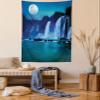 Ambesonne Waterfall Tapestry, Waterfall Under Moonlight Full Moon Nature Midnight View, Wall Hanging for Bedroom Living Room Dorm, 60" X 80", Turquoise Navy view 1