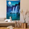 Ambesonne Waterfall Tapestry, Waterfall Under Moonlight Full Moon Nature Midnight View, Wall Hanging for Bedroom Living Room Dorm, 60" X 80", Turquoise Navy view 2
