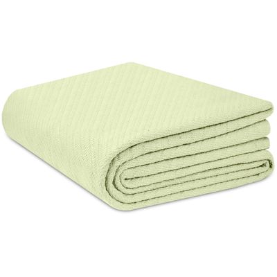 COTTON CRAFT Soft Cotton Thermal Blanket - Plush Herringbone Twill - All Season Luxurious Breathable Skin Friendly Lightweight Cooling Throw Blanket - Sofa Couch Travel Camping Dorm - King Sage