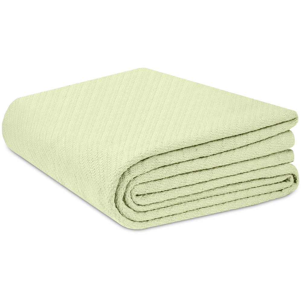 COTTON CRAFT Soft Cotton Thermal Blanket - Plush Herringbone Twill - All Season Luxurious Breathable Skin Friendly Lightweight Cooling Throw Blanket - Sofa Couch Travel Camping Dorm - King Sage