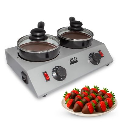 ALDKitchen Professional Chocolate Melting Pot  Dual 1.2L Stainless Steel Tanks, Manual Temperature Control, 110V, Ideal for Candy Making, Baking, and Dessert Decoration (4.5 lb (2.4 kg))