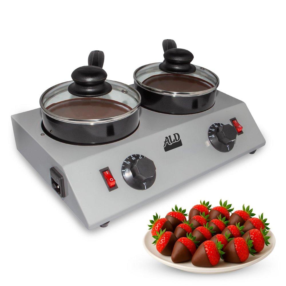 ALDKitchen Professional Chocolate Melting Pot  Dual 1.2L Stainless Steel Tanks, Manual Temperature Control, 110V, Ideal for Candy Making, Baking, and Dessert Decoration (4.5 lb (2.4 kg))
