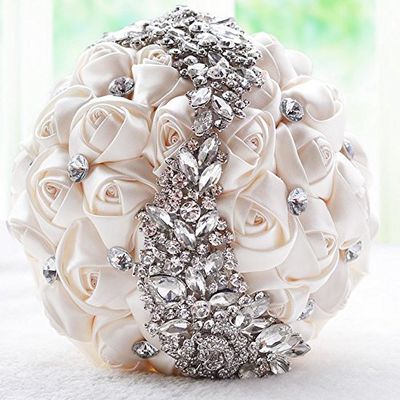 34PCS Western style American romantic wedding Church wedding elegant bride toss Advanced Customization Bling fashion luxury romantic bouquet (ivory)