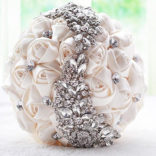 34PCS Western style American romantic wedding Church wedding elegant bride toss Advanced Customization Bling fashion luxury romantic bouquet (ivory)