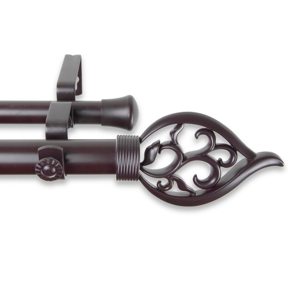 A&F Rod Decor - Dahlia Double Curtain Rod 1 inch Diameter, 160-240 inch - Mahogany
