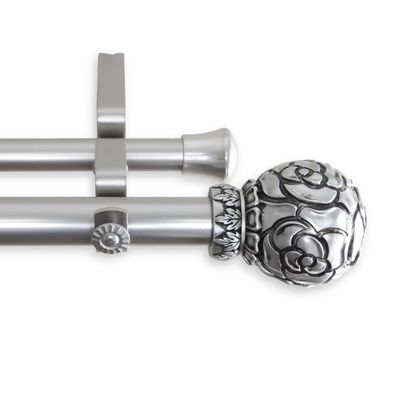 A&F Rod Decor - Rosette Double Curtain Rod 1 inch Diameter, 160-240 inch - Satin Nickel