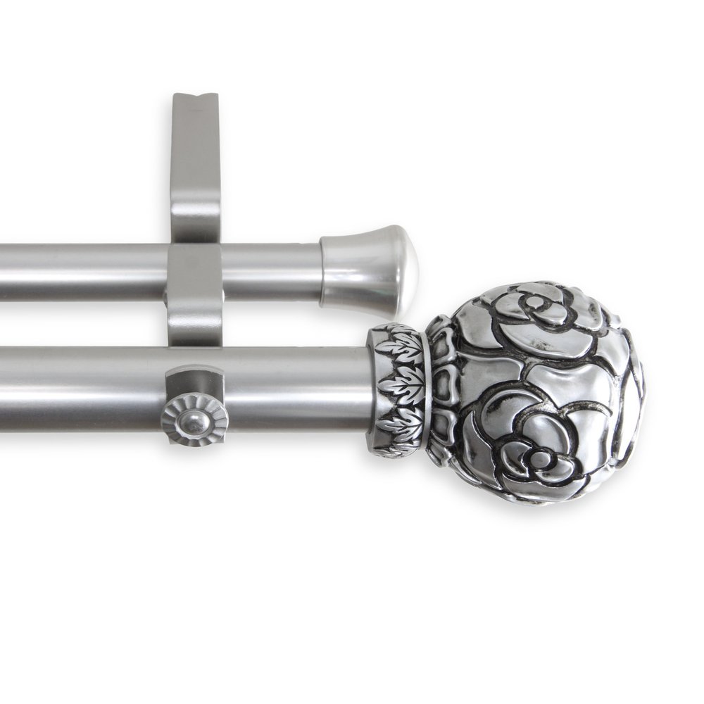 A&F Rod Decor - Rosette Double Curtain Rod 1 inch Diameter, 160-240 inch - Satin Nickel