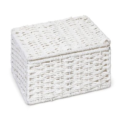 ARPAN Paper Rope Storage Basket Box with Lid-White, Small