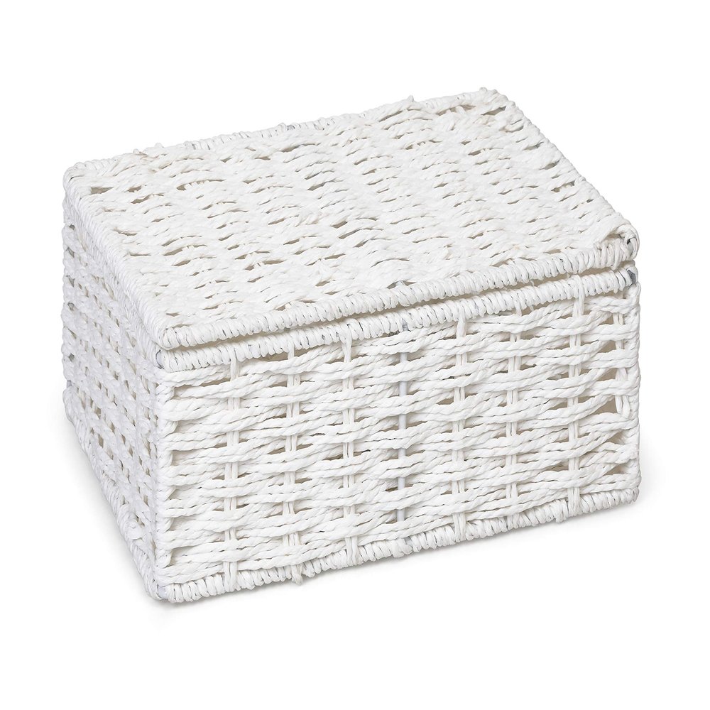ARPAN Paper Rope Storage Basket Box with Lid-White, Small
