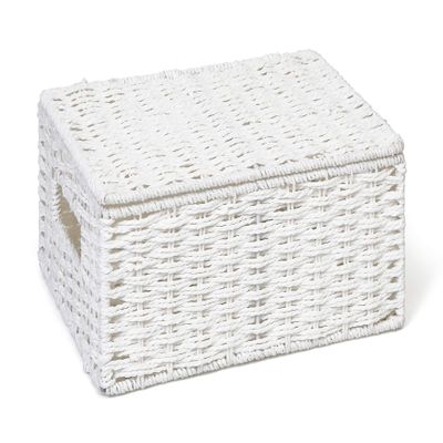 ARPAN Paper Rope Storage Basket Box with Lid-White, Medium