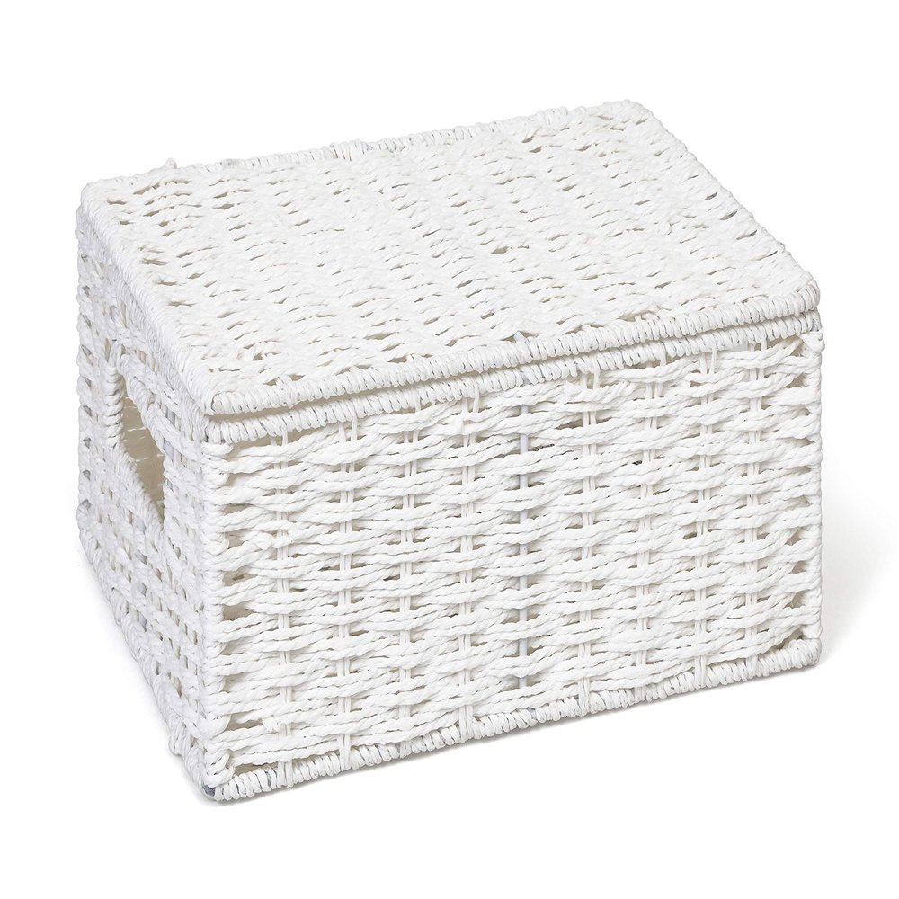 ARPAN Paper Rope Storage Basket Box with Lid-White, Medium