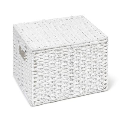 ARPAN Paper Rope Storage Basket Box with Lid-White, Large