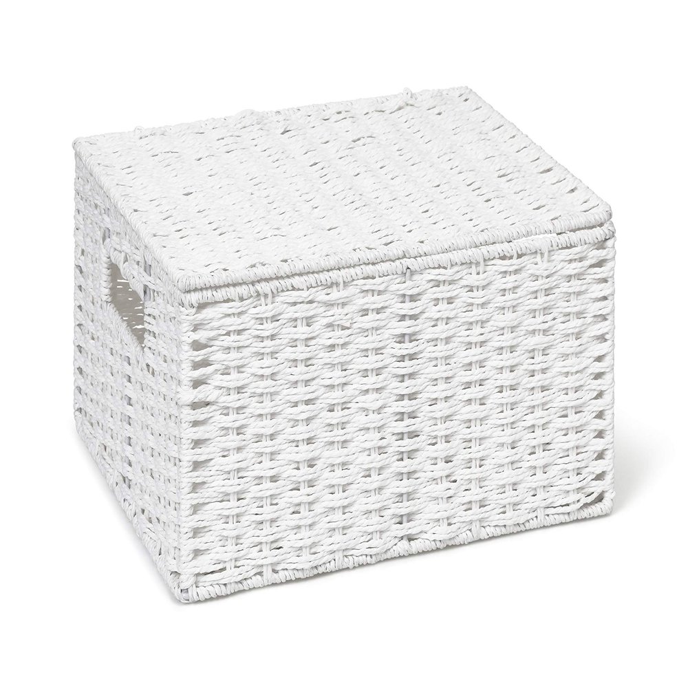 ARPAN Paper Rope Storage Basket Box with Lid-White, Large