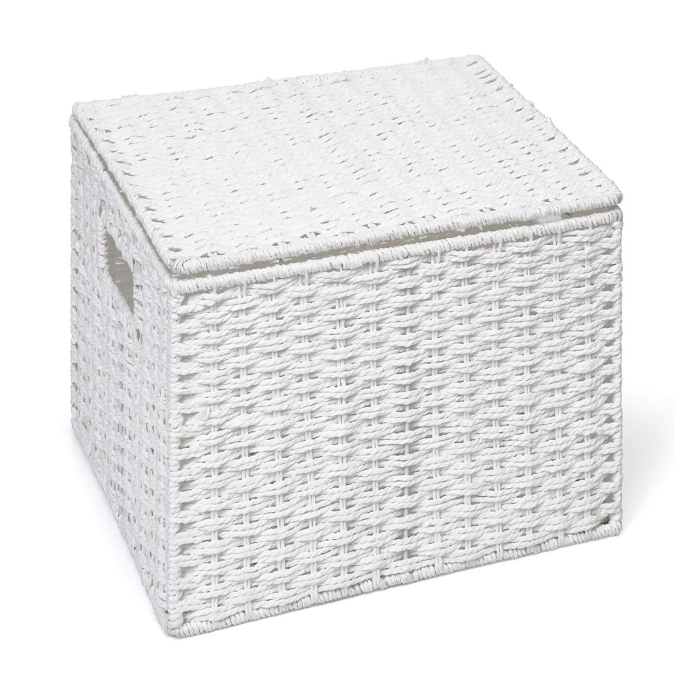 ARPAN Paper Rope Storage Basket Box with Lid-White, X-Large