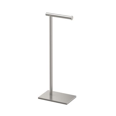Gatco 1431SN, Modern Rectangle Base Freestanding Toilet Paper Holder, 22.25, Satin Nickel/Free Standing Toilet Tissue Holder Stand with Weighted Base