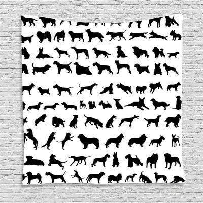 Ambesonne Dog Lover Tapestry, Silhouettes of Different Breeds of Dogs Chow Chow Shepherd Pinscher Spaniel, Wall Hanging for Bedroom Living Room Dorm Decor, 60" X 80", Black White