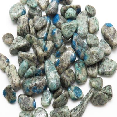 Fundamental Rockhound Products: 1 pc K2 Azurite in Granite Tumbled Stone gemstone crystal with carrying pouch, info card, stone certification (Medium)