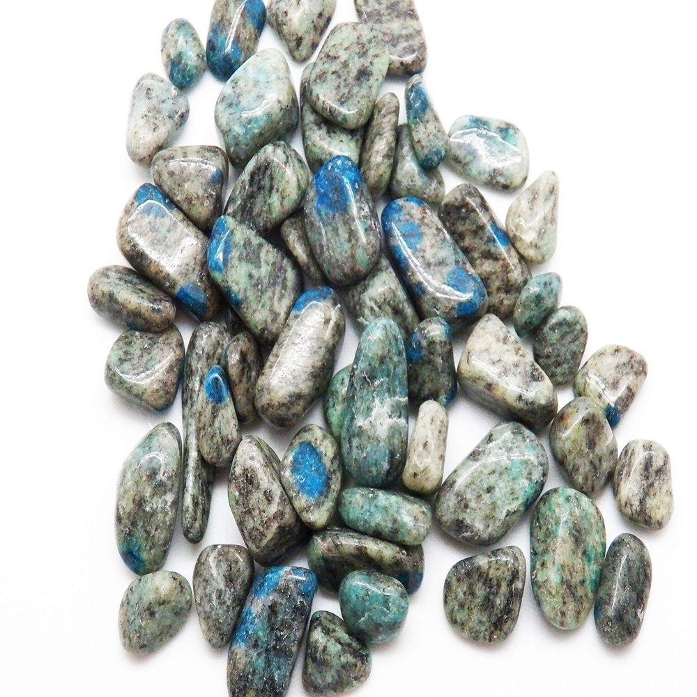 Fundamental Rockhound Products: 1 pc K2 Azurite in Granite Tumbled Stone Gemstone Crystal with Carrying Pouch, info Card, Stone Certification (Small)