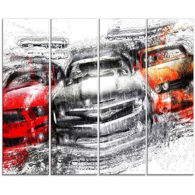 Designart American Street Race Metal Wall Art-MT2615-48x28-4 Panels, 28'' H x 48'' W x 1'' D 4P