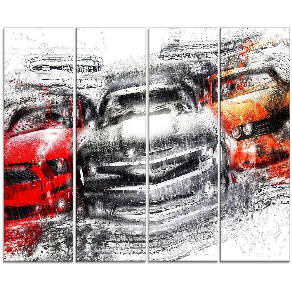 Designart American Street Race Metal Wall Art-MT2615-48x28-4 Panels, 28'' H x 48'' W x 1'' D 4P