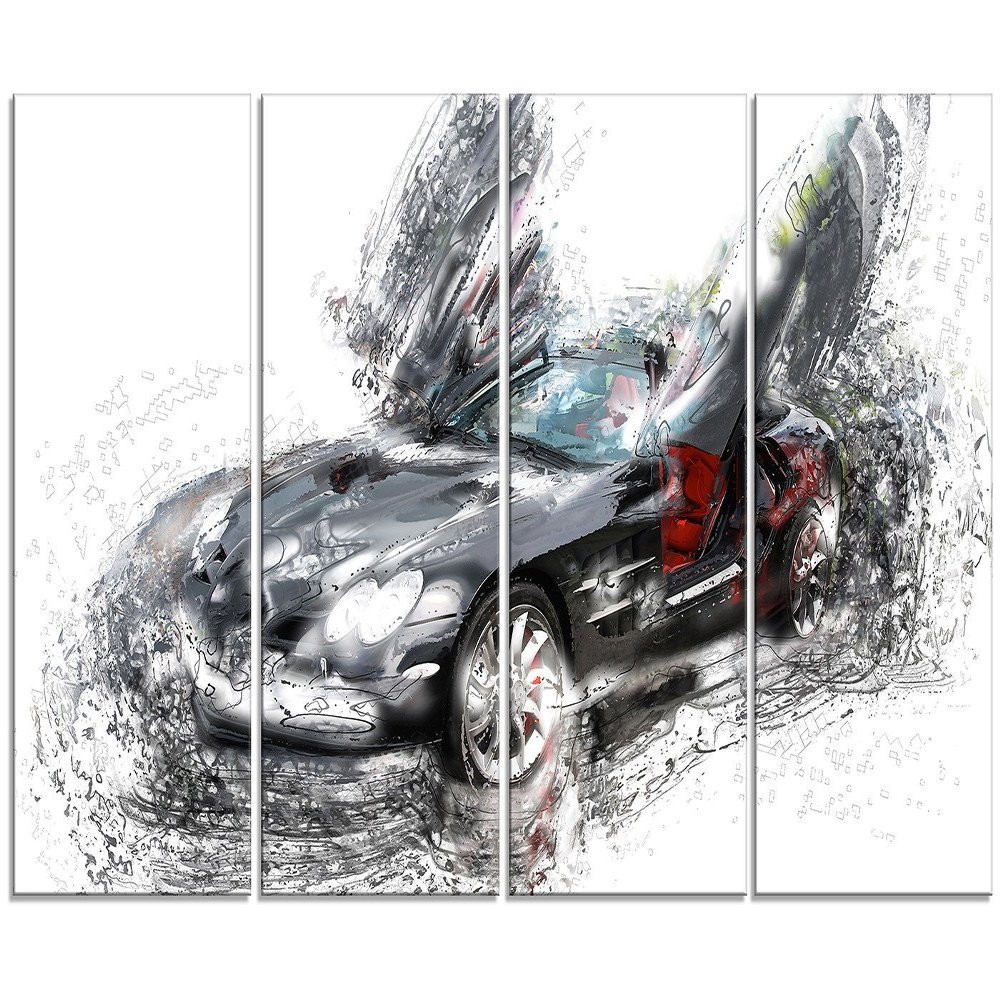 Designart Black Luxury Super Car Metal Wall Art-MT2630-48x28-4 Panels, 28'' H x 48'' W x 1'' D 4P