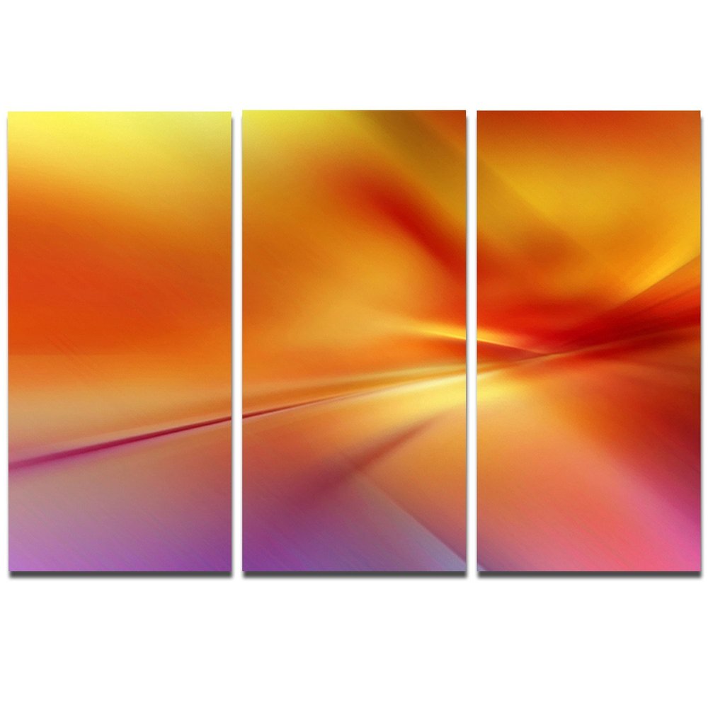 Designart Orange Red Wallpaper Abstract Digital Art Metal Wall Art-MT8154-36x28 3 Panels, 36x28