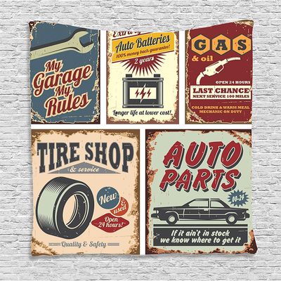 Ambesonne 1950s Tapestry, Vintage Car Signs Automobile Advertising Repair Vehicle Garage Classics Servicing, Wall Hanging for Bedroom Living Room Dorm Decor, 60" X 80", Burgundy