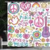 Ambesonne 1960s Shower Curtain, Psychedelic Notebook Doodles Sun Rays Sunny Floral Birds Guitar Flower Happy Stars, Cloth Fabric Bathroom Decor Set with Hooks, 69" W x 75" L, Yellow Blue view 3