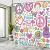 Ambesonne 1960s Shower Curtain, Psychedelic Notebook Doodles Sun Rays Sunny Floral Birds Guitar Flower Happy Stars, Cloth Fabric Bathroom Decor Set with Hooks, 69" W x 75" L, Yellow Blue view 4