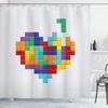 Ambesonne 90s Shower Curtain, Video Game Colorful Heart Valentines Day Happy Valentine Celebration Joy Love Print, Cloth Fabric Bathroom Decor Set with Hooks, 69" W x 75" L, Rainbow view 1