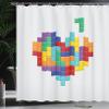 Ambesonne 90s Shower Curtain, Video Game Colorful Heart Valentines Day Happy Valentine Celebration Joy Love Print, Cloth Fabric Bathroom Decor Set with Hooks, 69" W x 75" L, Rainbow view 3