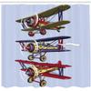 Ambesonne Airplane Shower Curtain, 3 Biplanes Flies on a Background of The Sky Ink Paint Old Fashioned Travel, Cloth Fabric Bathroom Decor Set with Hooks, 69" W x 70" L, Aqua view 2