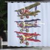 Ambesonne Airplane Shower Curtain, 3 Biplanes Flies on a Background of The Sky Ink Paint Old Fashioned Travel, Cloth Fabric Bathroom Decor Set with Hooks, 69" W x 75" L, Aqua view 3