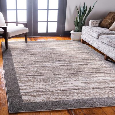 Unique Loom Outdoor Border Collection Area Rug - Milwaukee (8' x 10' Rectangle, Brown/ Beige)