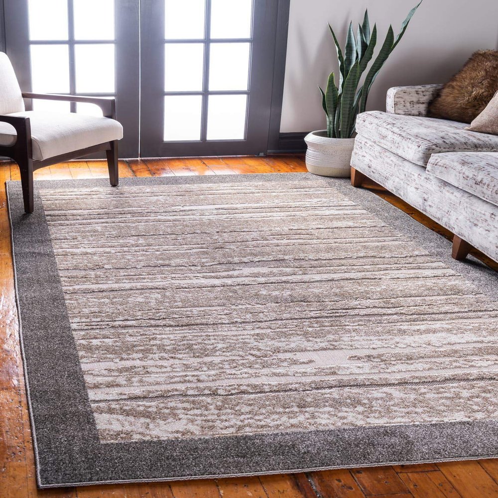 Unique Loom Outdoor Border Collection Area Rug - Milwaukee (8' x 10' Rectangle, Brown/ Beige)