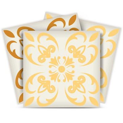 Authentic Tile Stickers by Mi Alma 24 PC Set Spanish Design Wall Tile Decal Perfect for Kitchen Backsplash or Bathroom Tiles Vinyl Art Easy to Install Peel and Stick (6x6 Inch, Cream Gold A46)