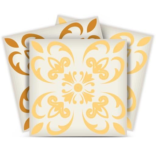 Authentic Tile Stickers by Mi Alma 24 PC Set Spanish Design Wall Tile Decal Perfect for Kitchen Backsplash or Bathroom Tiles Vinyl Art Easy to Install Peel and Stick (6x6 Inch, Cream Gold A46)