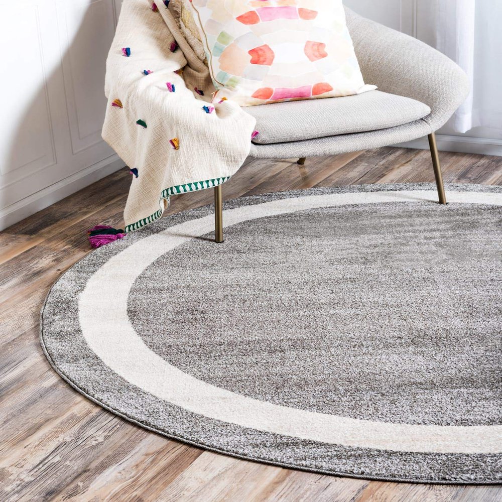 Unique Loom Del Mar Collection Area Rug - Maria (6' 1" Round, Gray/ Ivory)