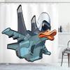 Ambesonne Airplane Shower Curtain, Jet Bird Angry Comic Aircraft German Pilot Duckling Funny Character, Cloth Fabric Bathroom Decor Set with Hooks, 69" W x 70" L, Slate Blue Orange White view 1