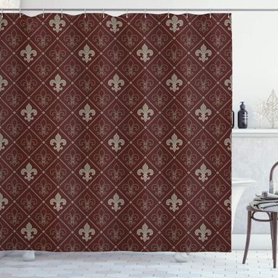 Ambesonne Fleur De Lis Shower Curtain, Fleur-de-Lis in Diamond Shape Lines Classical Cultural Victorian Style, Cloth Fabric Bathroom Decor Set with Hooks, 69" W x 84" L, Green Maroon