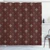 Ambesonne Fleur De Lis Shower Curtain, Fleur-de-Lis in Diamond Shape Lines Classical Cultural Victorian Style, Cloth Fabric Bathroom Decor Set with Hooks, 69" W x 84" L, Green Maroon view 1