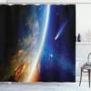Ambesonne Outer Space Shower Curtain, Comet Approaches Planet Earth Nebula and Stars in Space Picture, Cloth Fabric Bathroom Decor Set with Hooks, 69" W x 84" L, Navy Blue Marigold White view 1